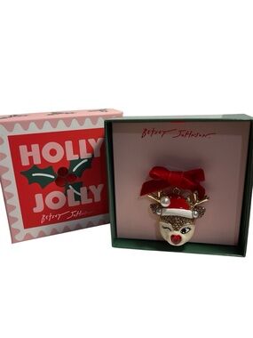 Betsey Johnson Jingle Bell Bling Winking Reindeer Pendant Brooch - NWT***
